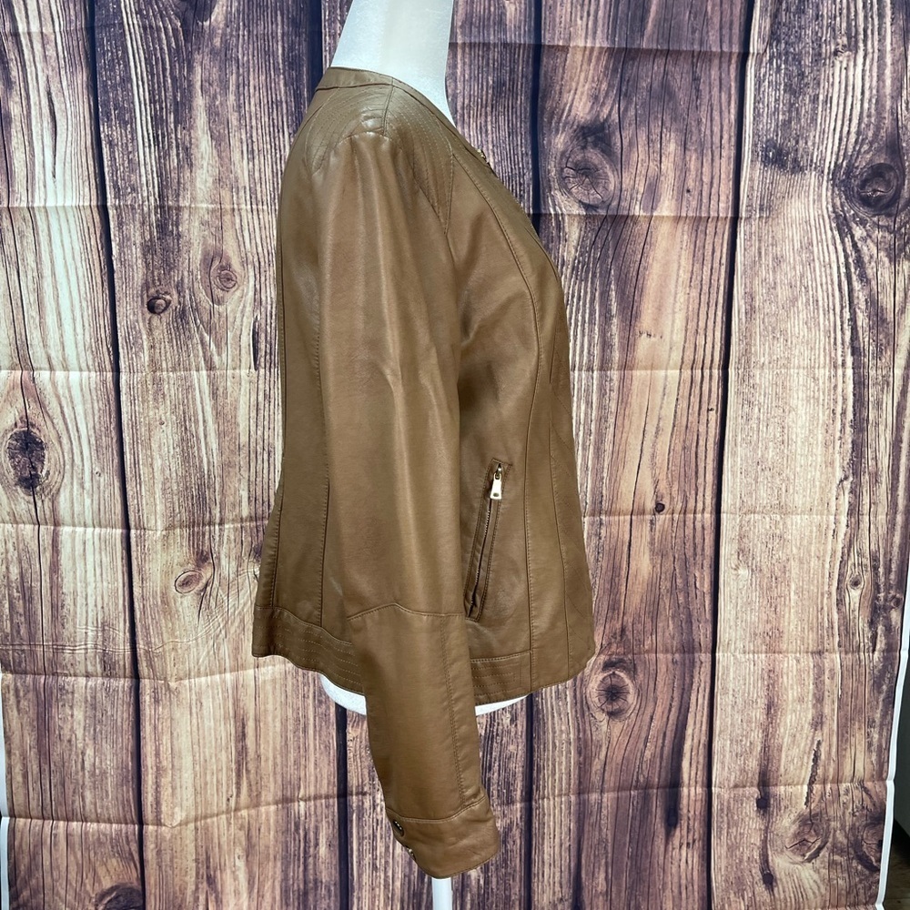 Charter club tan faux leather zipper jacket women’s size M - Picture 3 of 16
